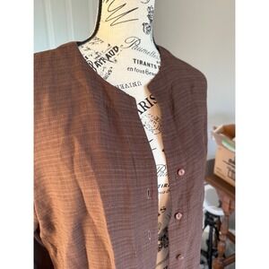 Eileen Fisher Shirt Medium Lagenlook Mandarin Collar Layer Top Brown. Button Dow